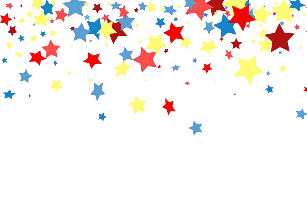 Various red, blue and yellow stars of different sizes.