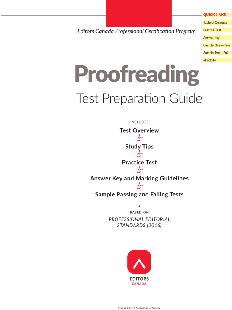 Cover of Proofreading Test Preparation Guide by the Editors' Association of Canada