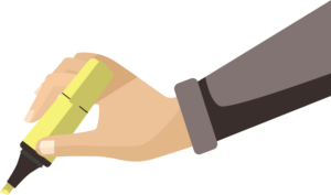 A hand draws a line with a yellow highlighter marker
