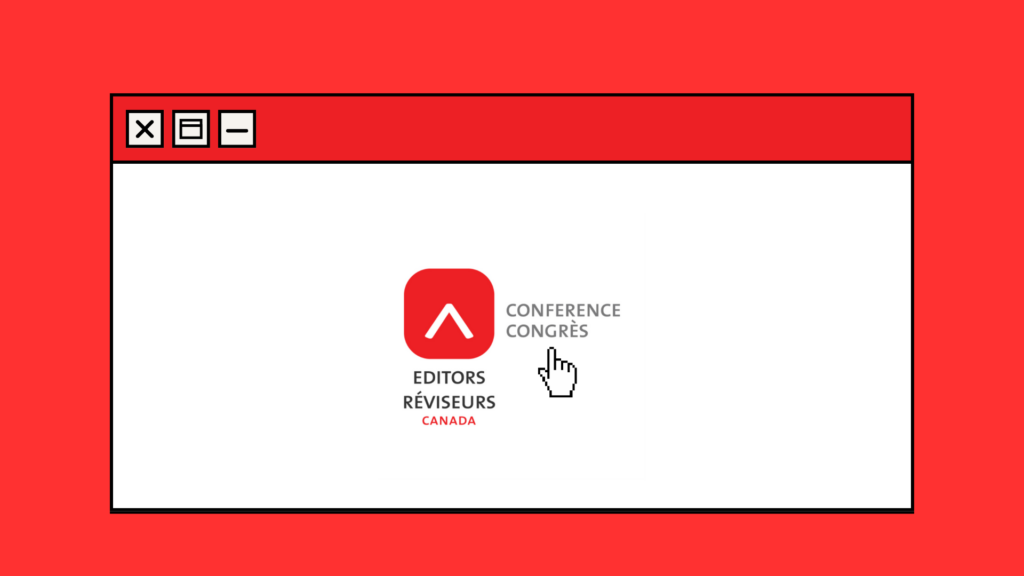 Editors Canada conference logo in a web browsing window with a computer mouse. 