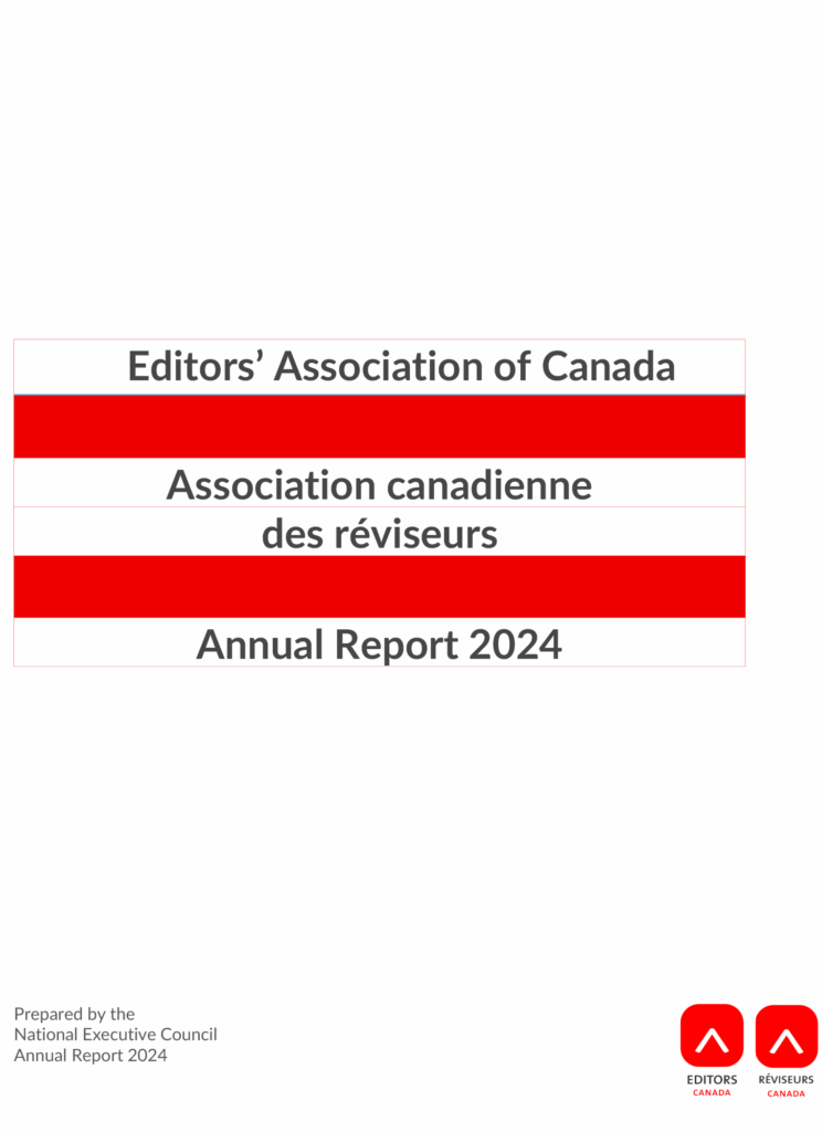 Cover page for Editors Canada's 2024 Annual Report, prepared by the national executive council